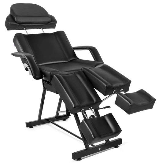 Artist Hand Recliner Massage Table Adjustable Facial Lash Bed Tattoo Salon Chair with Tray, Split Footrests (Black)