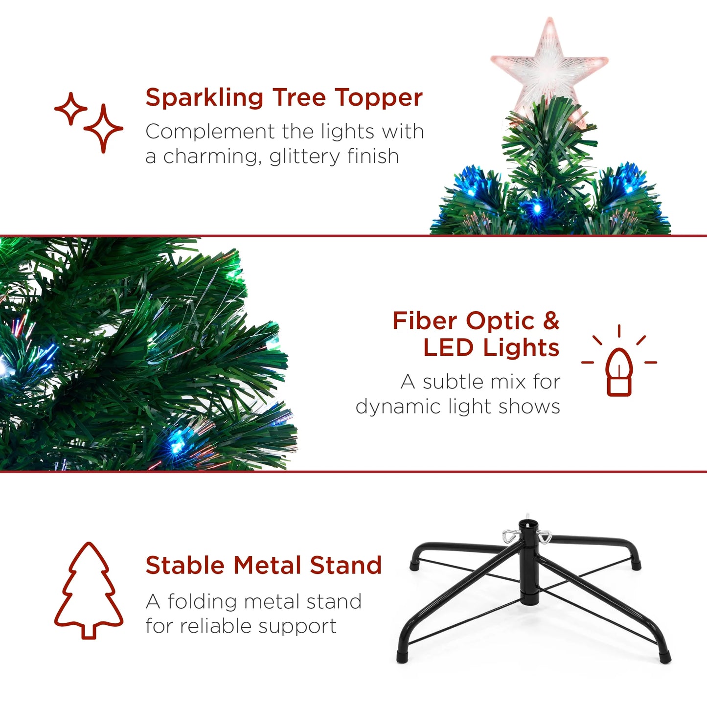 Best Choice Products 7ft Pre-Lit Fiber Optic Artificial Pine Christmas Tree w/ 280 Multicolored LED Lights, 8 Sequences