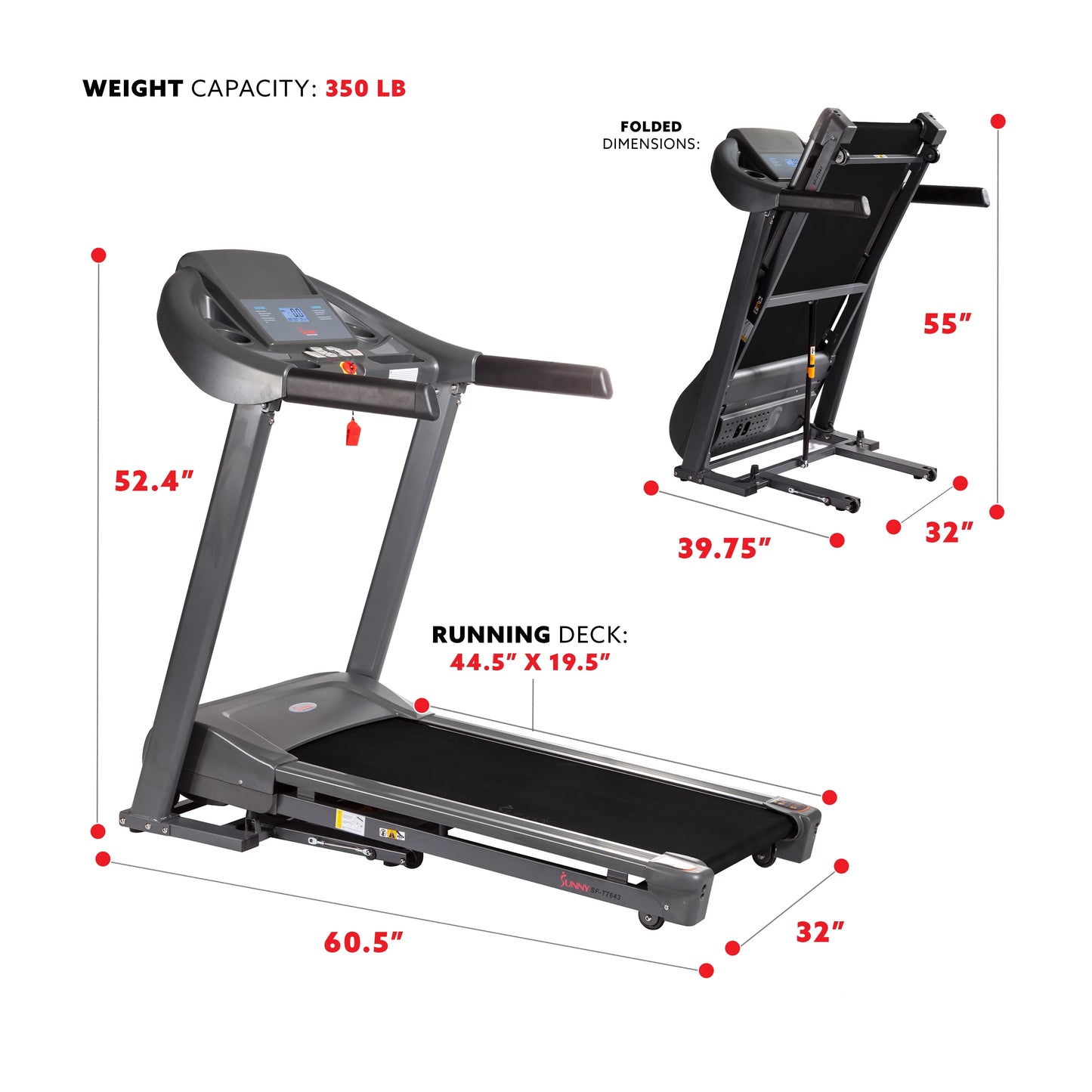 Sunny Health &#038; Fitness Heavy Duty Treadmill for Walking and Running, Home Exercise, 350 lb Capacity &#038; Device Holder, SF-T7643