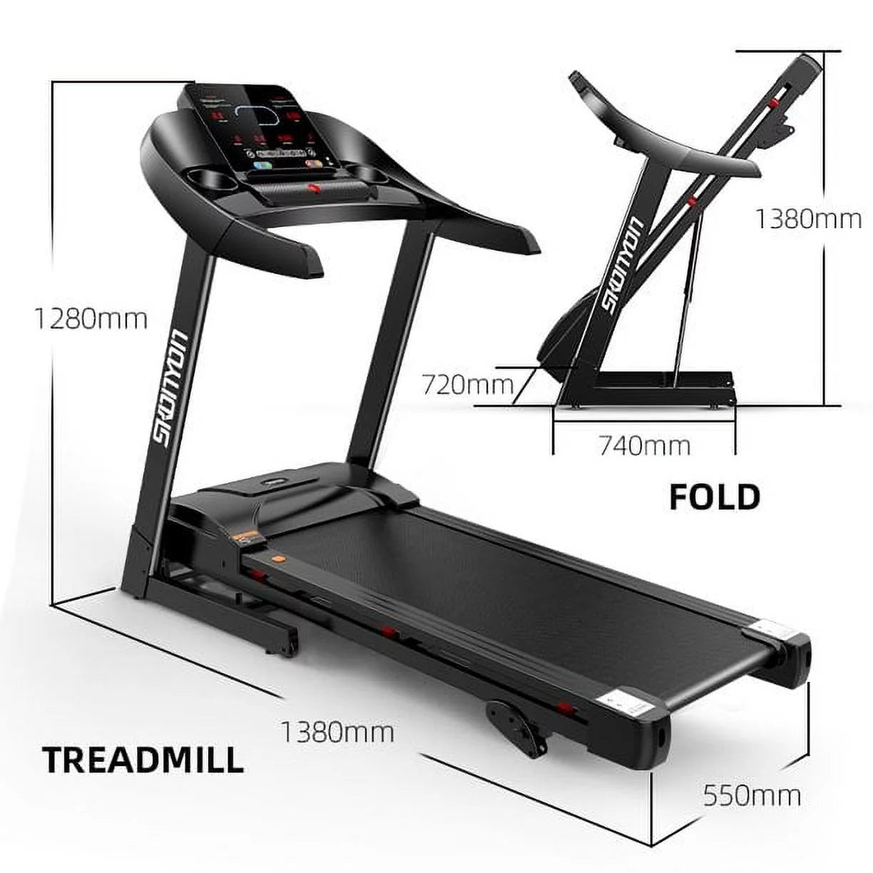 2.5HP Folding Electric Treadmill, 280 LBS Weight Capacity Walking Jogging Running Exercise Machine for Home Office