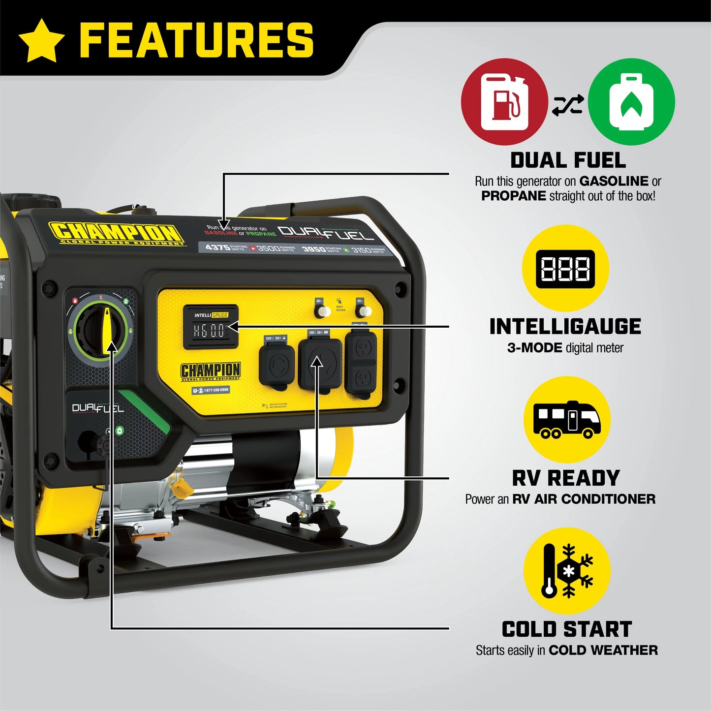 Champion Power Equipment 3500 Watt Dual Fuel Portable Generator