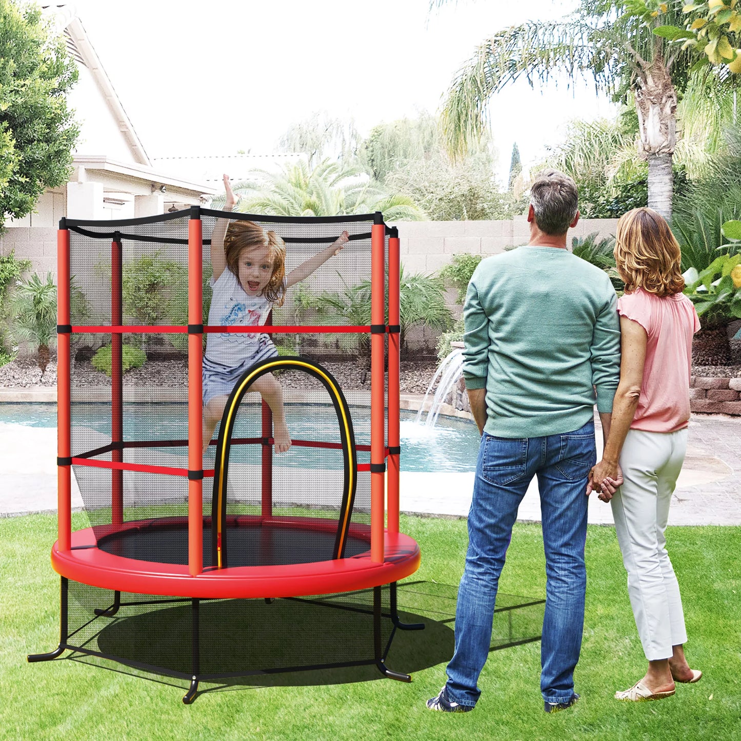 Costway 55&#8243; Kids Trampoline Bouncing Jumping Mat Recreational Trampoline W/Enclosure Net Green