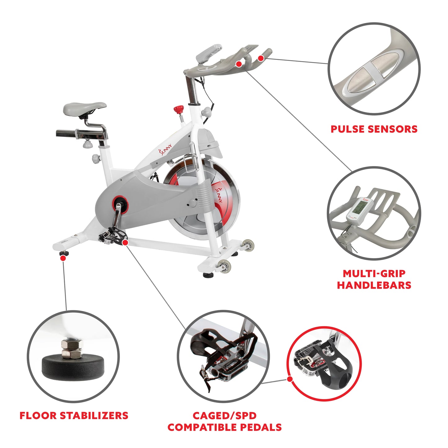 Sunny Health &#038; Fitness Magnetic Belt Drive Indoor Premium Stationary Studio Cycling Exercise Bike Trainer for Home, SF-B1876