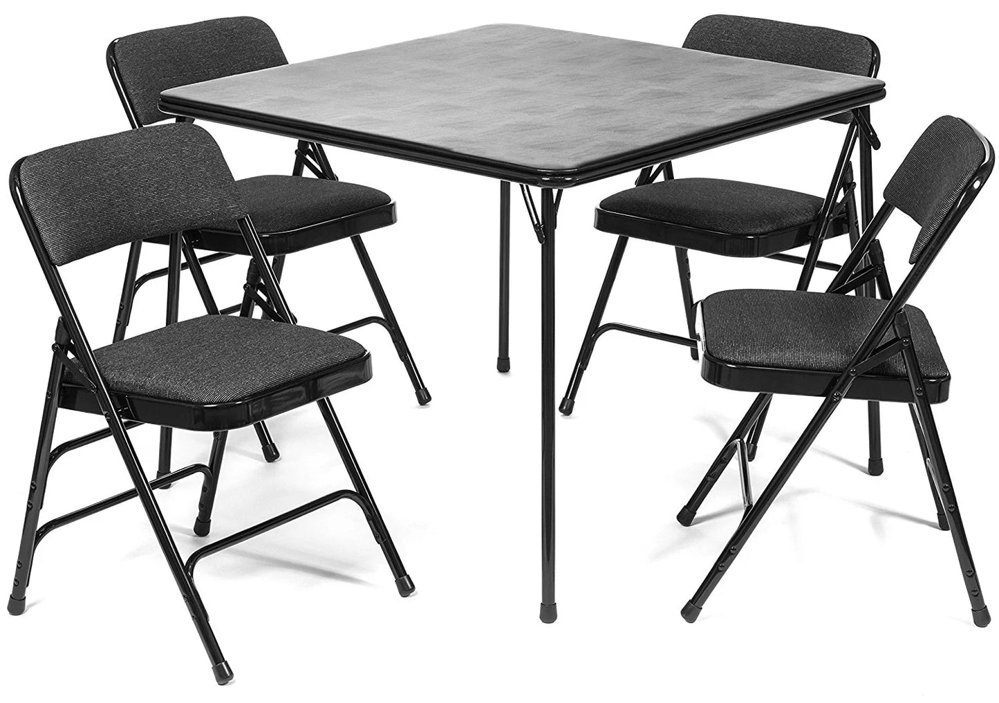 5pc. XL Series Folding Card Table and Triple Braced Fabric Padded Chair Set, Commercial Quality, Black, 38&#8243; x 38&#8243; x 29.5&#8243;