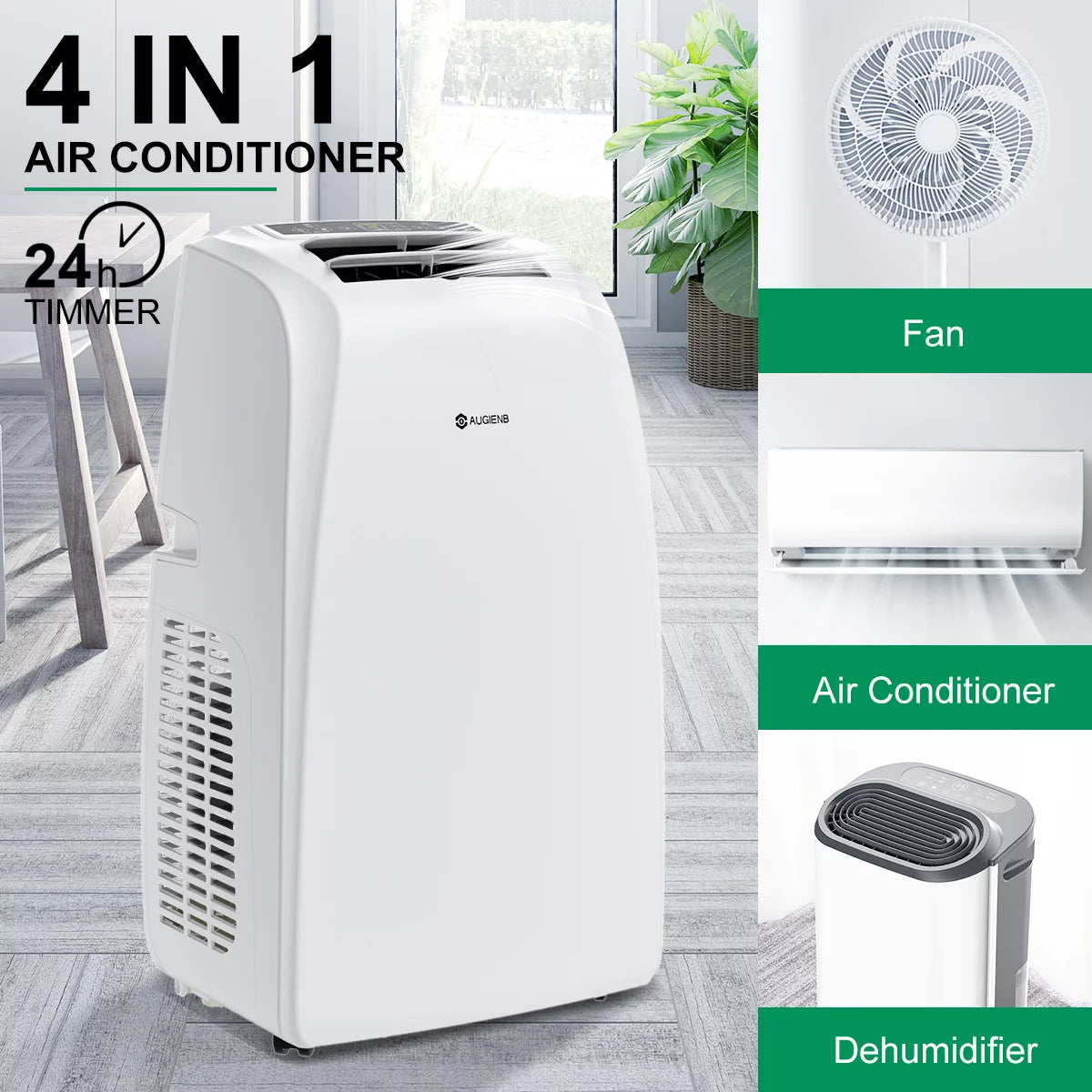 AUGIENB 14000 BTU Portable Air Conditioner,Evaporative Air Cooler ,Dehumidifier Cooling Fan 24-Hour Timer,Cooling Up to 500 Sq, W/ Remote Control &#038;Window Kit