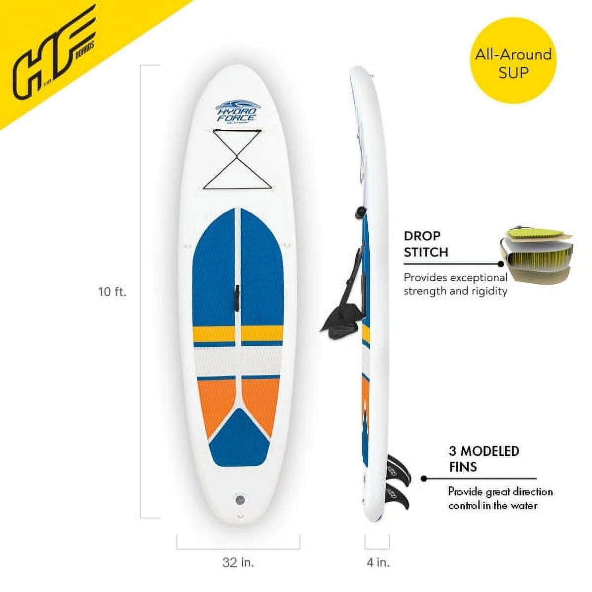 Bestway Hydro-Force White Cap 10&#8242; Inflatable Stand Up Paddle Board Kayak Set with Aluminum Oar