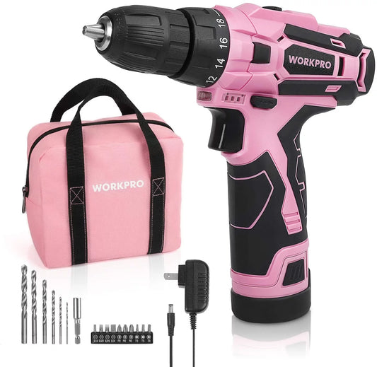 WORKPRO Cordless Drill Driver Kit, 12V Electric Screwdriver Driver Tool Kit for Women, 3/8&#8243; Keyless Chuck, Charger and Storage Bag Included