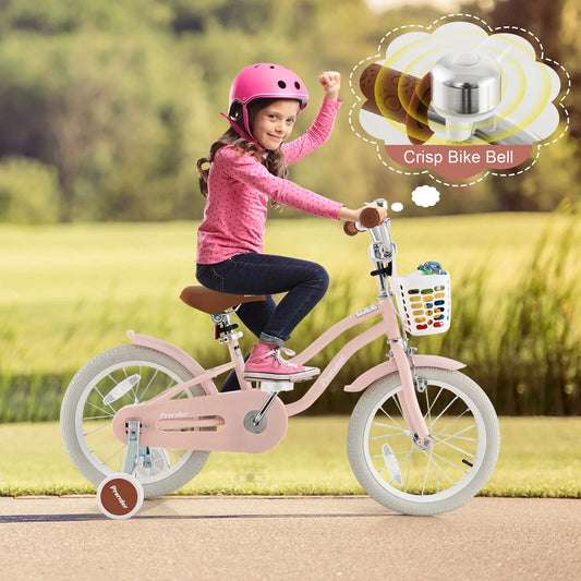 Amijoy 16 &#8220;Kids Bike 4-7 Years Old, With Detachable Training Wheels And Basket, Adjustable Handlebars And Seat Height, Hand Brake, Children&#8217;s Toy Gift