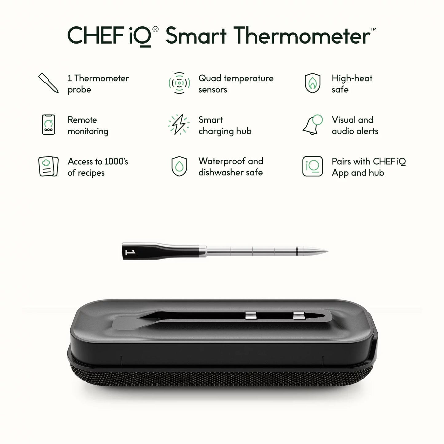 Chef iQ Smart Wireless Meat Thermometer, Unlimited Range, Bluetooth &#038; Wifi, &#8211; 1 Probe Set with Smart Hub