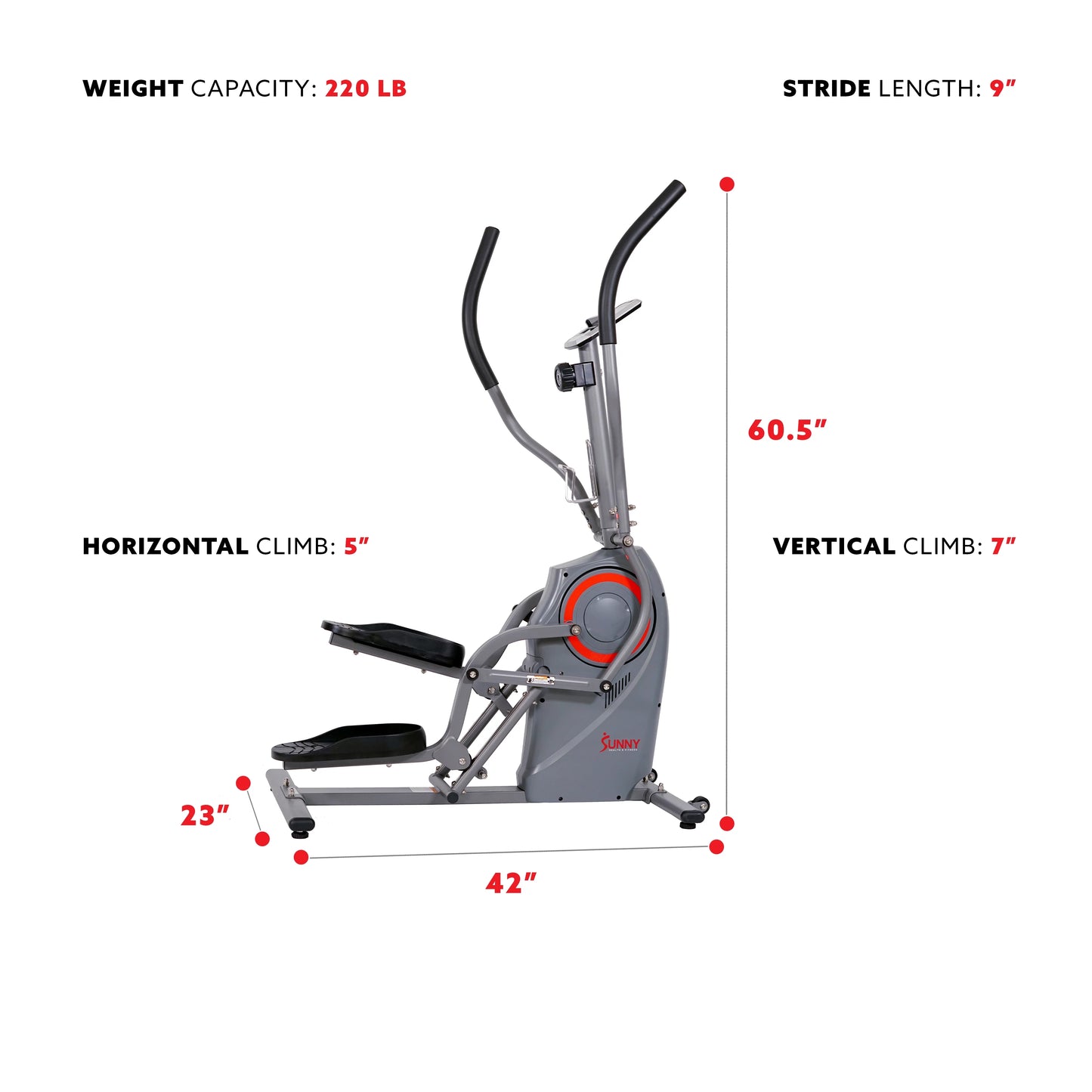 Sunny Health &#038; Fitness Performance Elliptical Cardio Climber for Cross Trainer Exercise Machine with Stepping Motion, SF-E3911