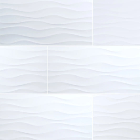 Dymo Wavy White Glossy 12 in. x 24 in. Glazed Ceramic Wall Tile (16 sq. ft./case)