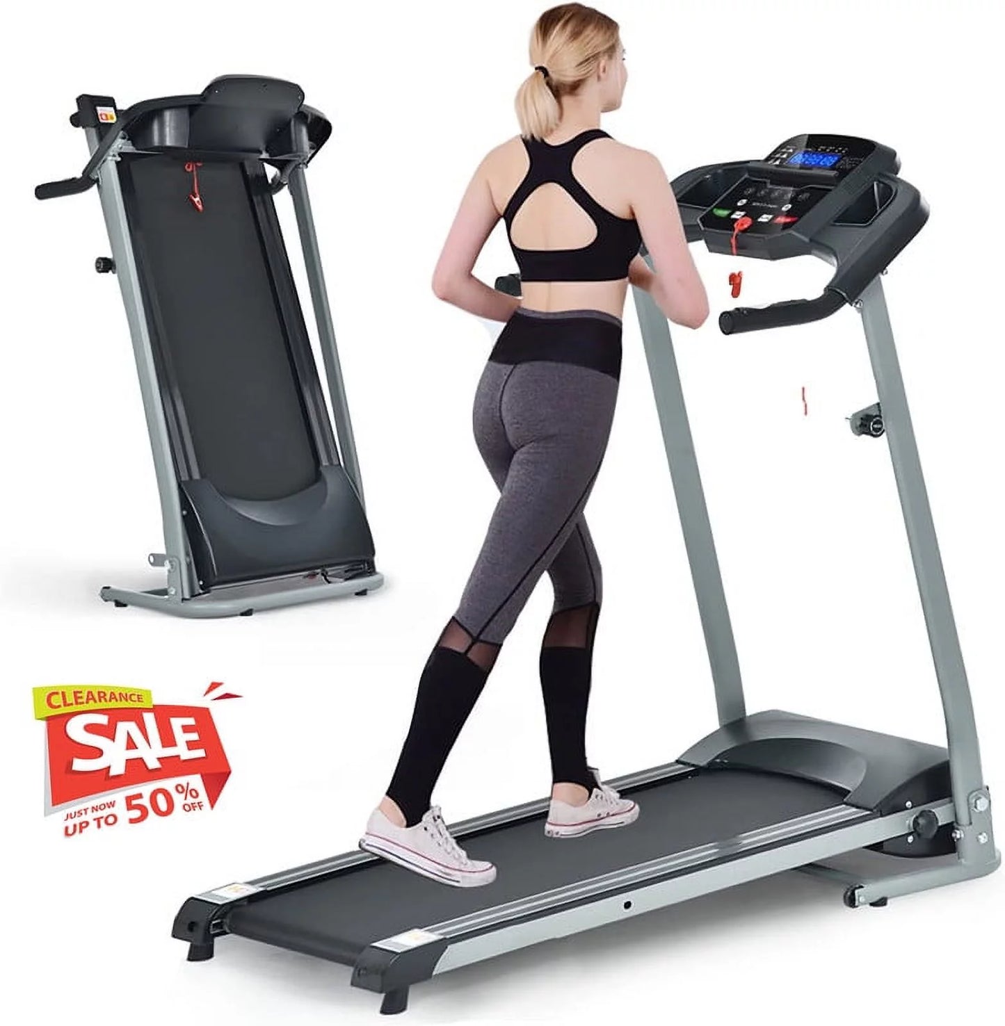 Clearance! Treadmill Foldable Treadmill for Home Electric Treadmill Workout Running Machine Treadmill with LCD Monitor for Home &#038; Office &#038; Gym