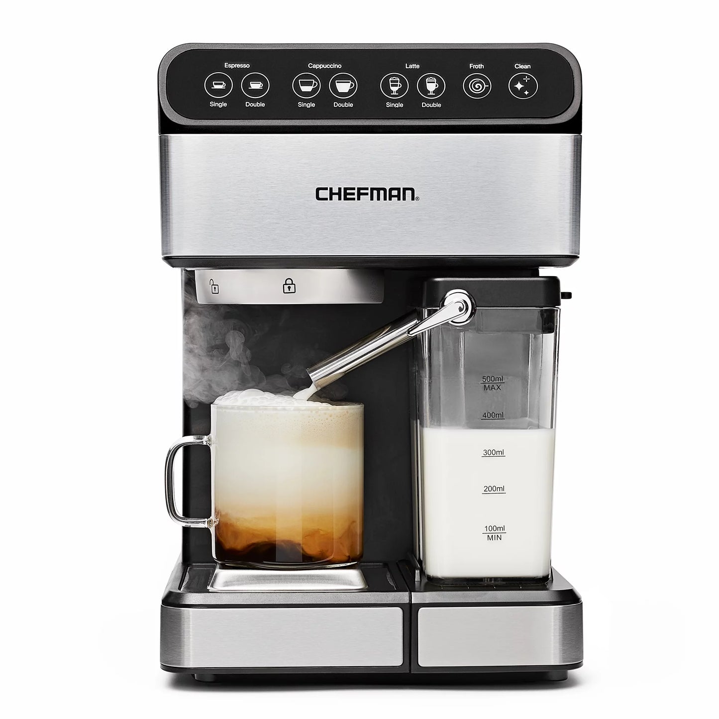 Chefman 6-in-1 Digital Espresso Machine w/ Integrated Milk Frother, 15-Bar Pump &#8211; Stainless Steel, New