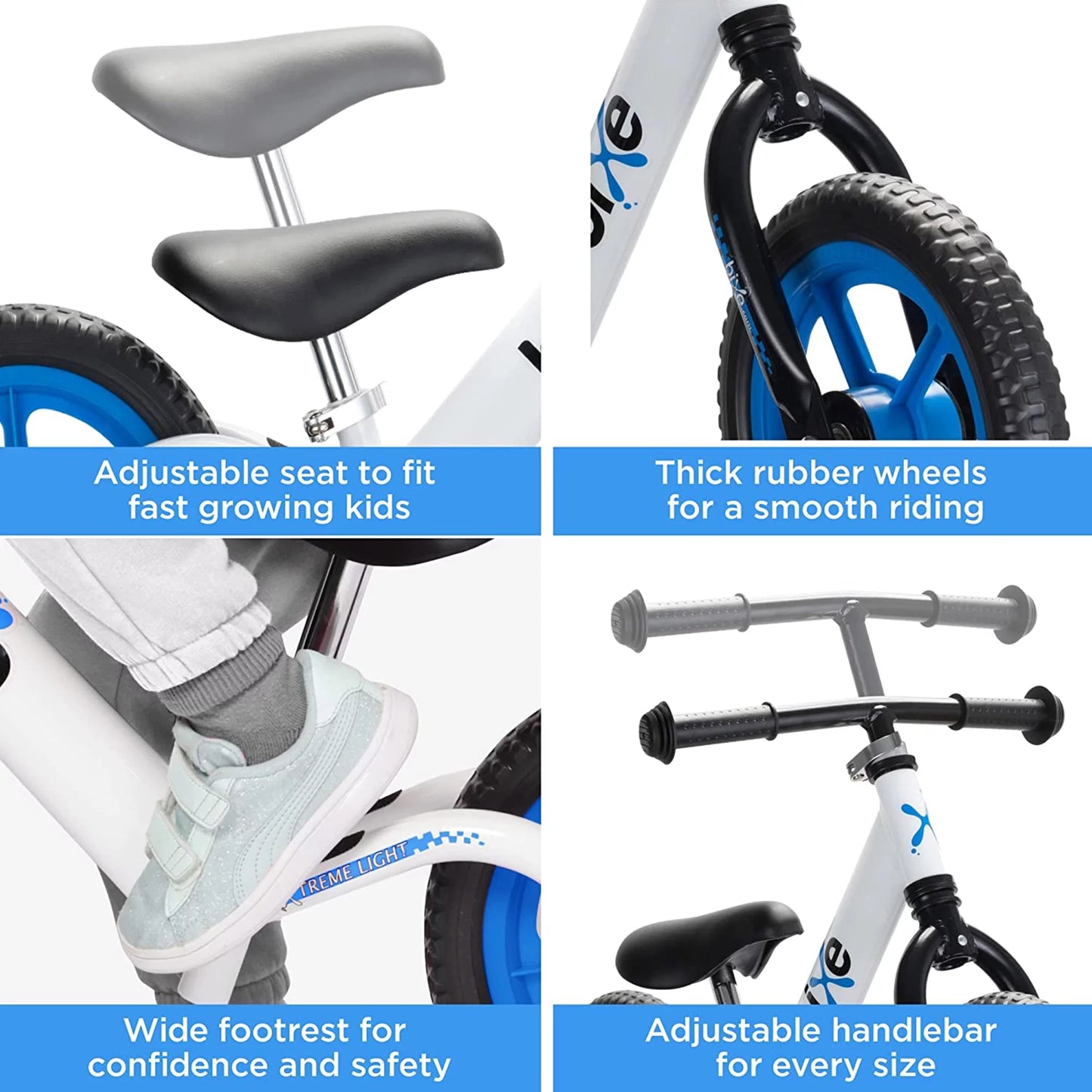 Bixe Aluminum Toddler Balance Bike Lightweight 12?? No-Pedal Training Bike for Kids, Blue