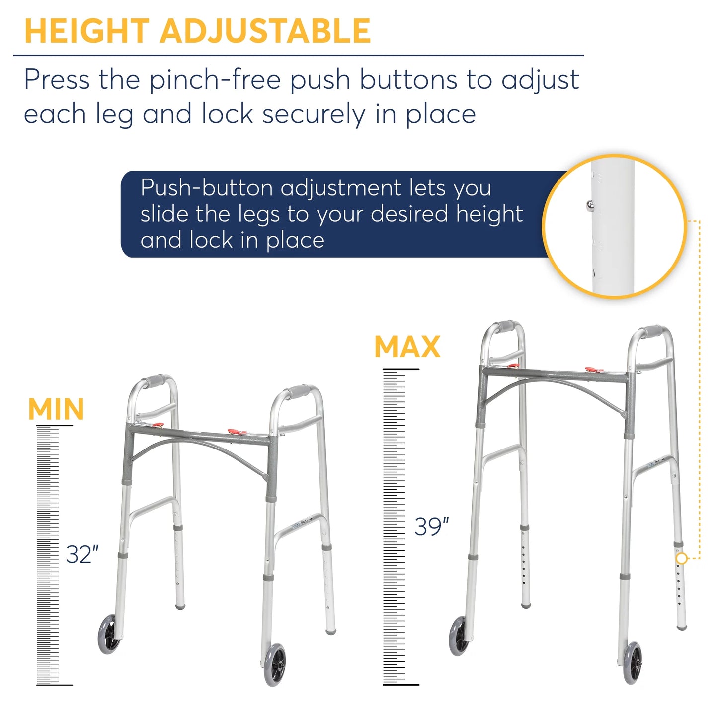 Drive Medical PreserveTech Deluxe Two Button Folding Walker with 5&#8243; Wheels