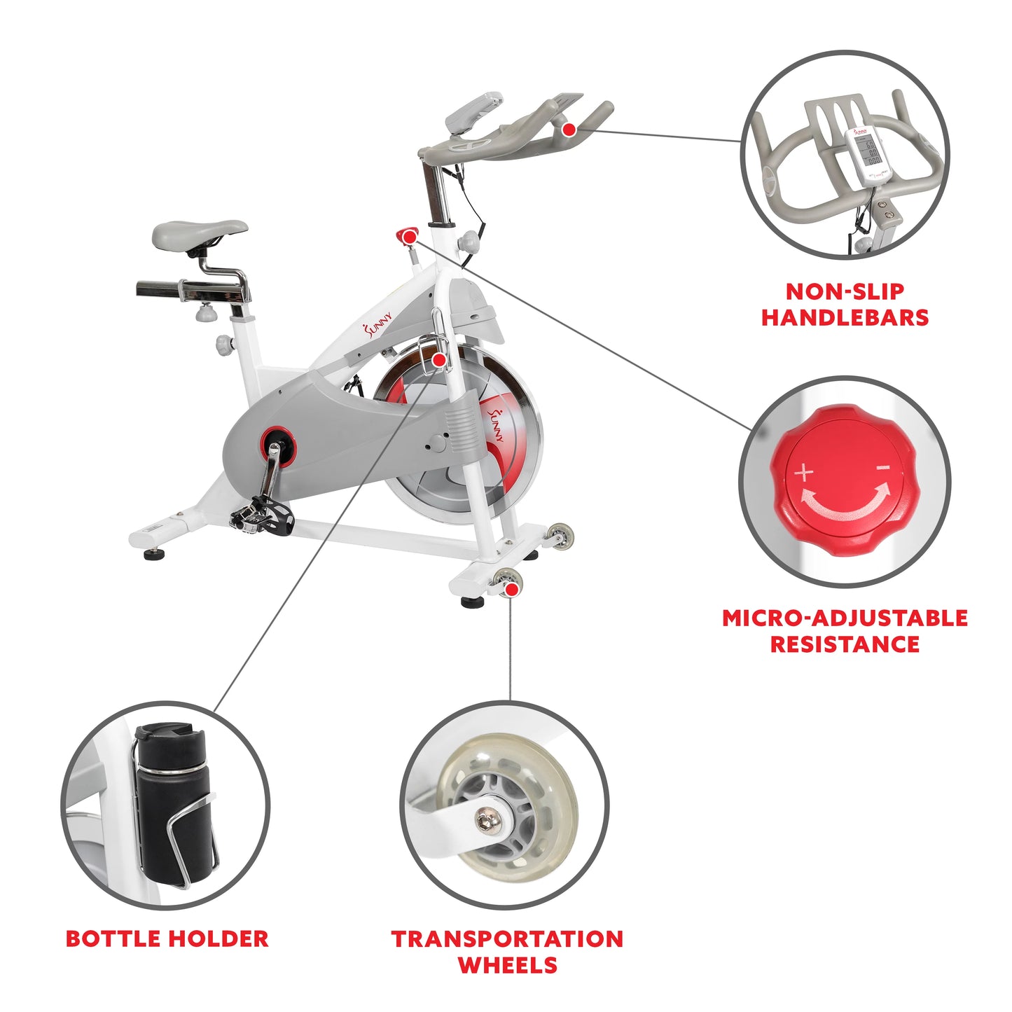 Sunny Health &#038; Fitness Magnetic Belt Drive Indoor Premium Stationary Studio Cycling Exercise Bike Trainer for Home, SF-B1876