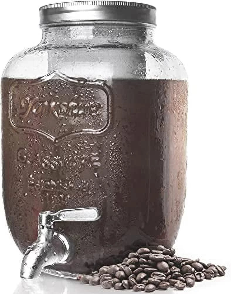 1 Gallon Cold Brew Coffee Maker with Thick Glass Carafe &#038; Stainless Steel Mesh Filter and Spigot &#8211; Premium Iced Coffee Maker, Cold Brew Pitcher &#038; Tea Infuser