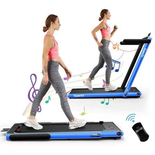 SuperFit Up To 7.5MPH 2.25HP 2 in 1 Single Display Screen Folding Treadmill Remote Control W/ APP Control Speaker Black