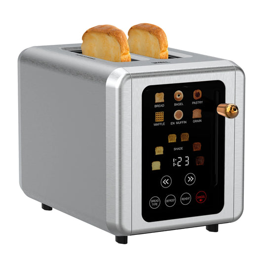 WHALL 2 Slice Touchscreen Toaster &#8211; Stainless Steel Toaster with Wide Slot, 6 Shade Settings, Bagel Function, Removable Crumb Tray