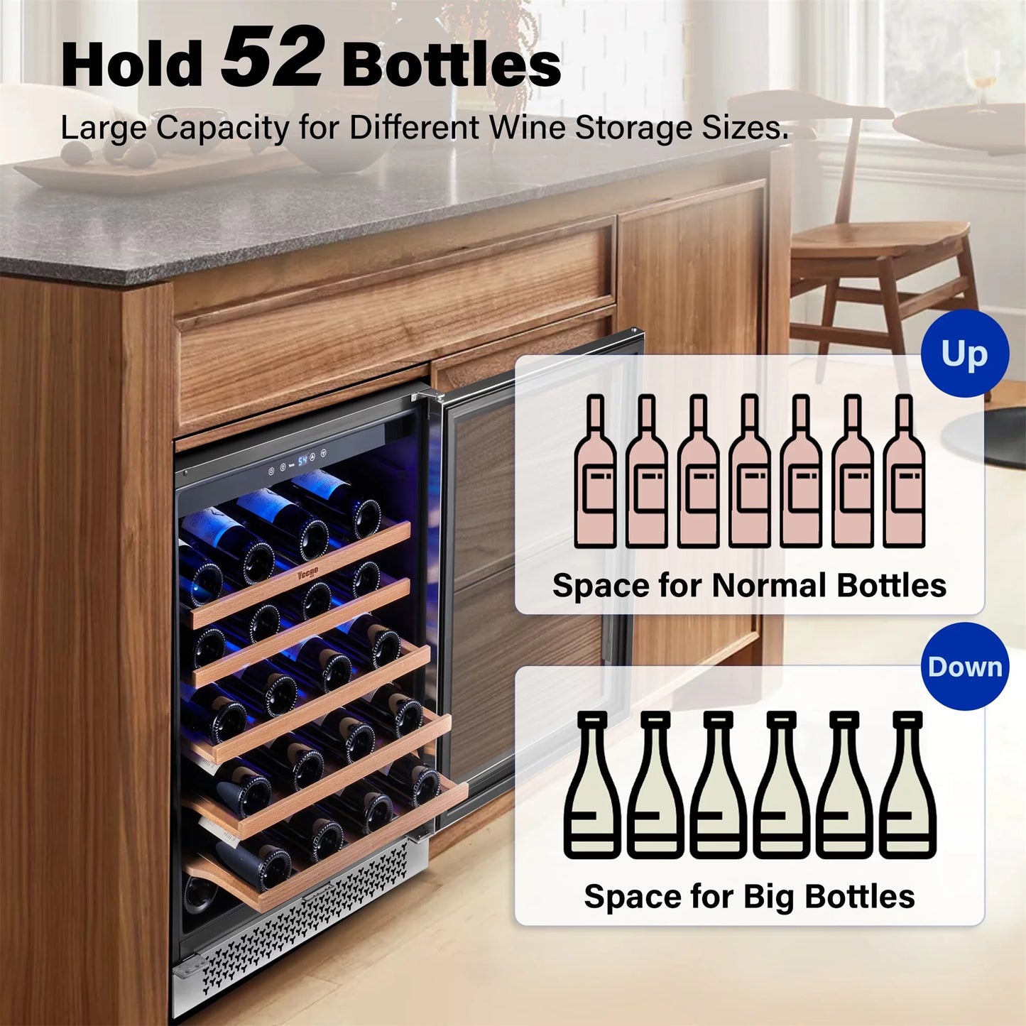 Yeego 24&#8243; Wine Refrigerator, 52 Bottles Wine Cooler With Upgraded Compressor, Keeps Temperature Consistent, Low Noise, Fast Cooling, No Fog, Temp 40-65??F