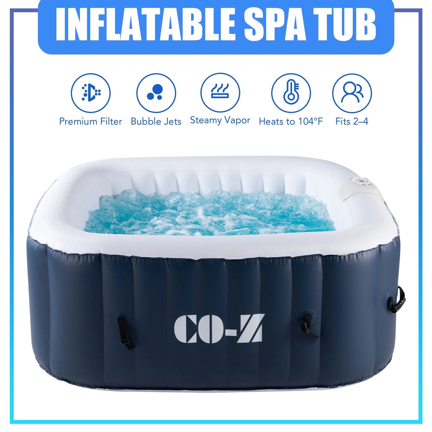 CO-Z 5x5ft PVC Inflatable Spa Tub with Heater &#038; 120 Massaging Jets for Patio &#038; More Blue for 4-Person, CO-Z