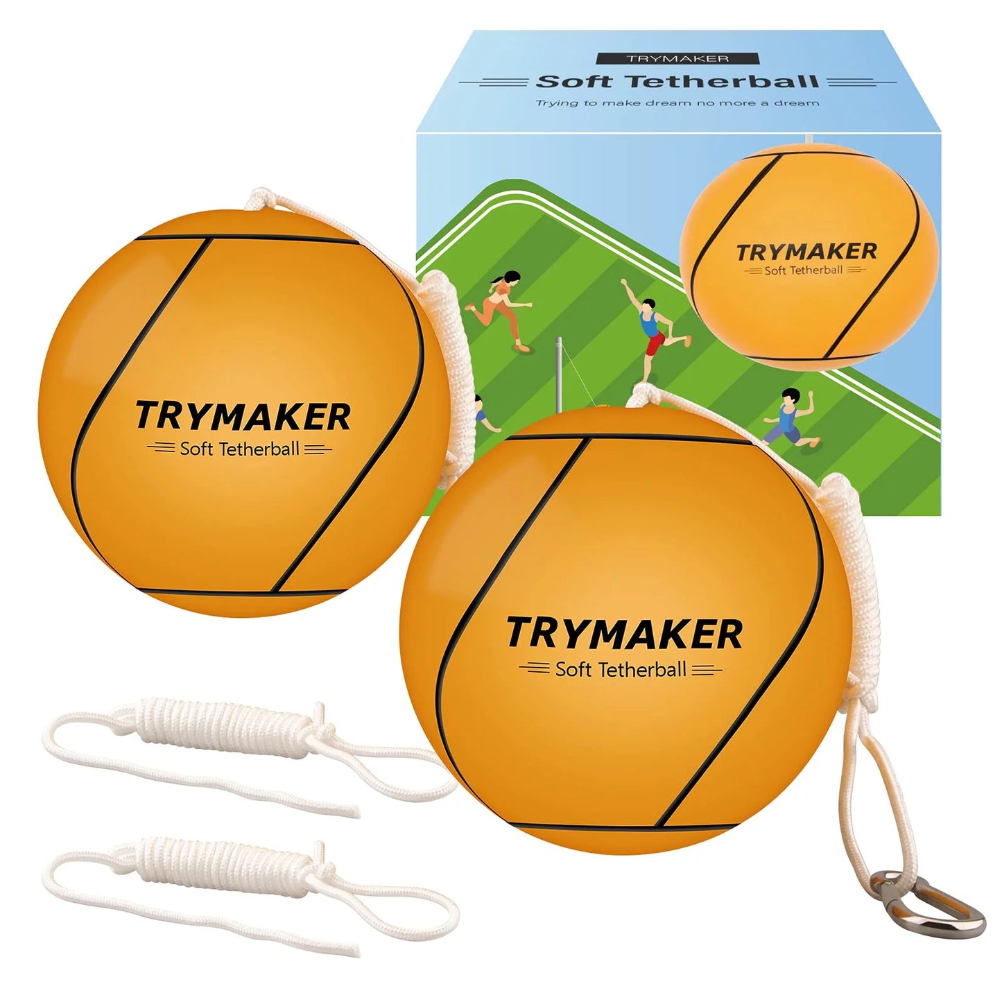 Trymaker Tetherball, 2 Set in 1 Tether Balls and Rope Set for Kids,Replacement Tetherball for Adults Backyard Outdoors