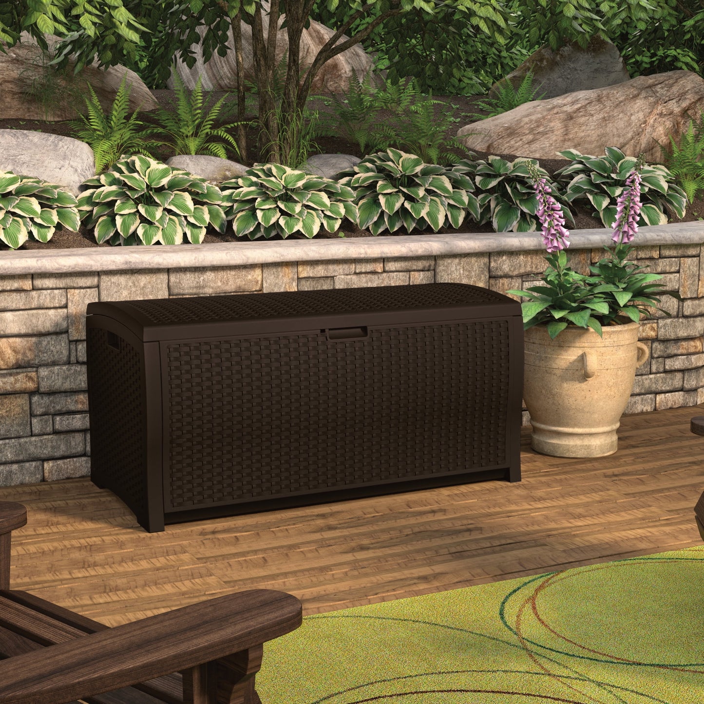 Suncast Resin 99-Gallon Deck Box &#8211; Mocha Brown &#8211; DBW9200- 52 in D x 27.5 in H x 27.6 in W