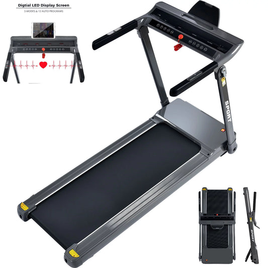 3.5HP Folding Incline Treadmill With 330lb Capacity  47.24?? x 18.11?? Large Running Belt Fitshow APP and Bluetooth Music For Home Office Gym,Black