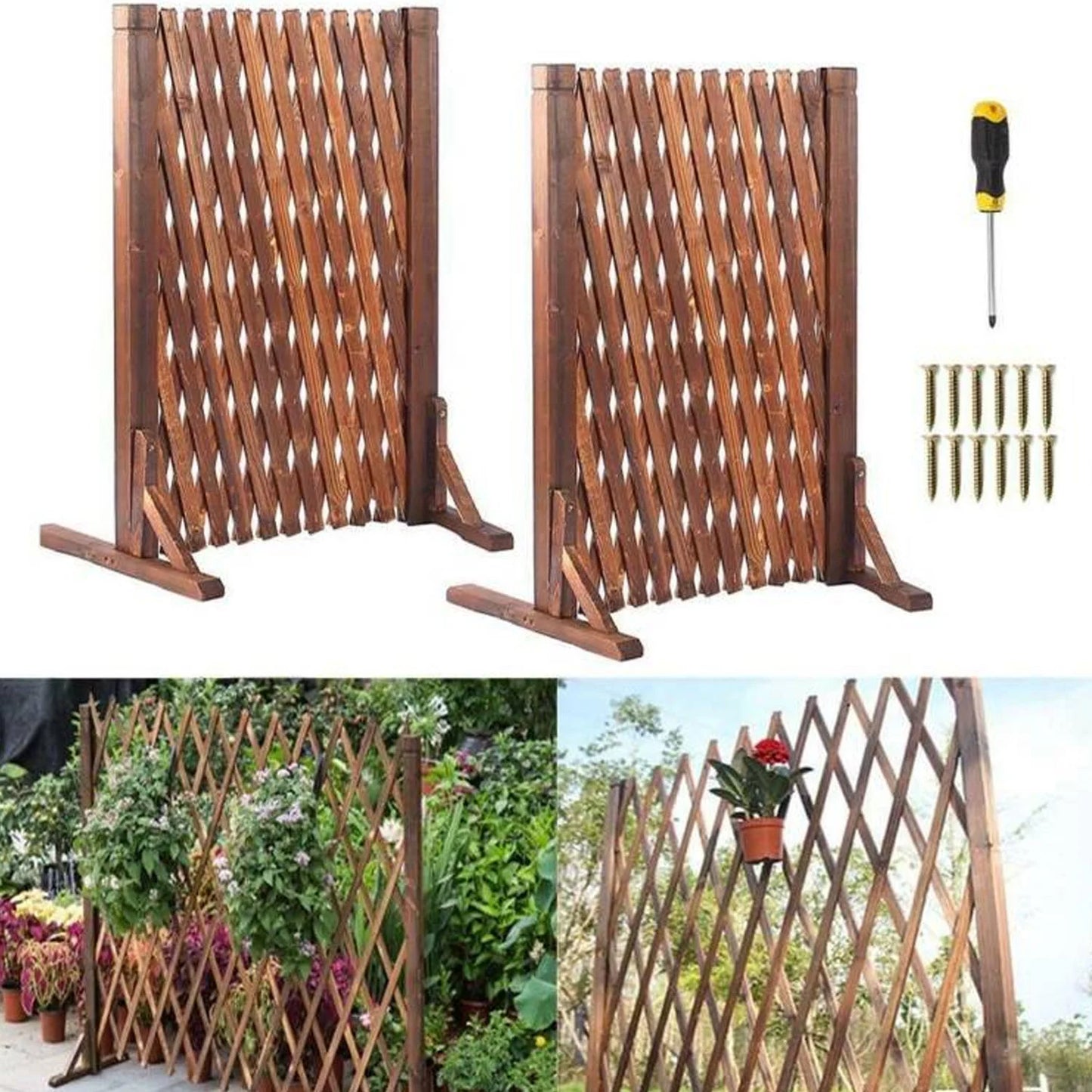 Uyoyous 2 Pack 27.5&#8243; x 63&#8243; Extendable Instant Wood Fence, Pet Gate Retractable Fences Barrier Section Partition for Home Garden Indoor Outdoor Yard, Dog Gate