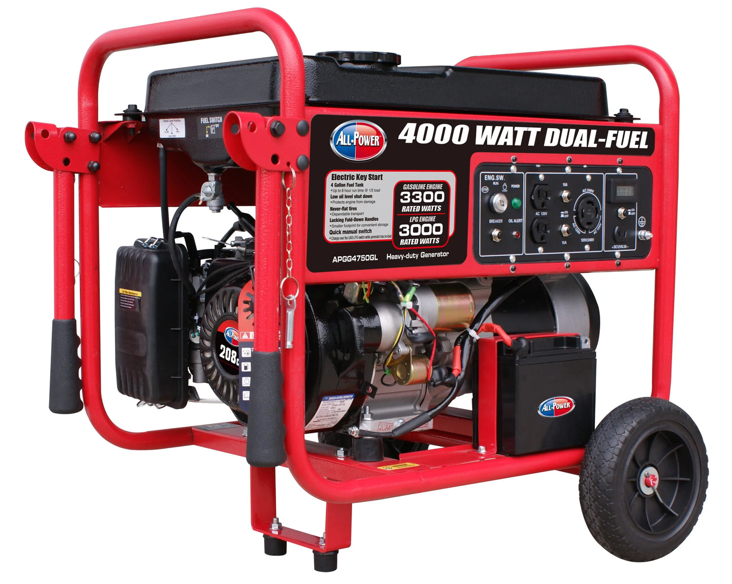 All Power America 4000 Watt Dual Fuel Portable Generator, Gas/LPG(Propane), APGG4750GL