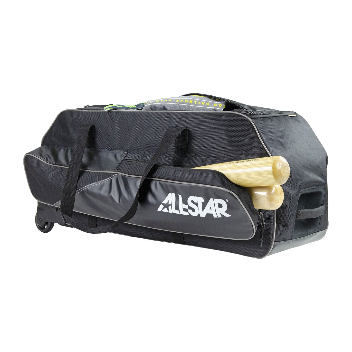 All-Star Pro Model Players Rolling Baseball Fastpitch Catchers Equipment Duffle Bag, Black/White