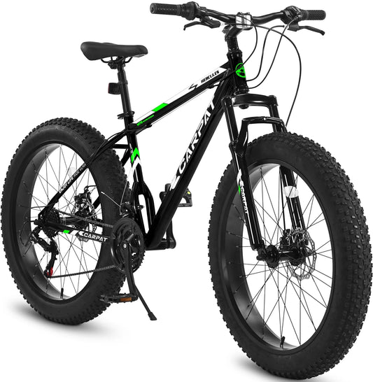 26 inch Mountain Bike for Men, Adult Fat Tire Bike with Disc Brakes 21 Speed, Black