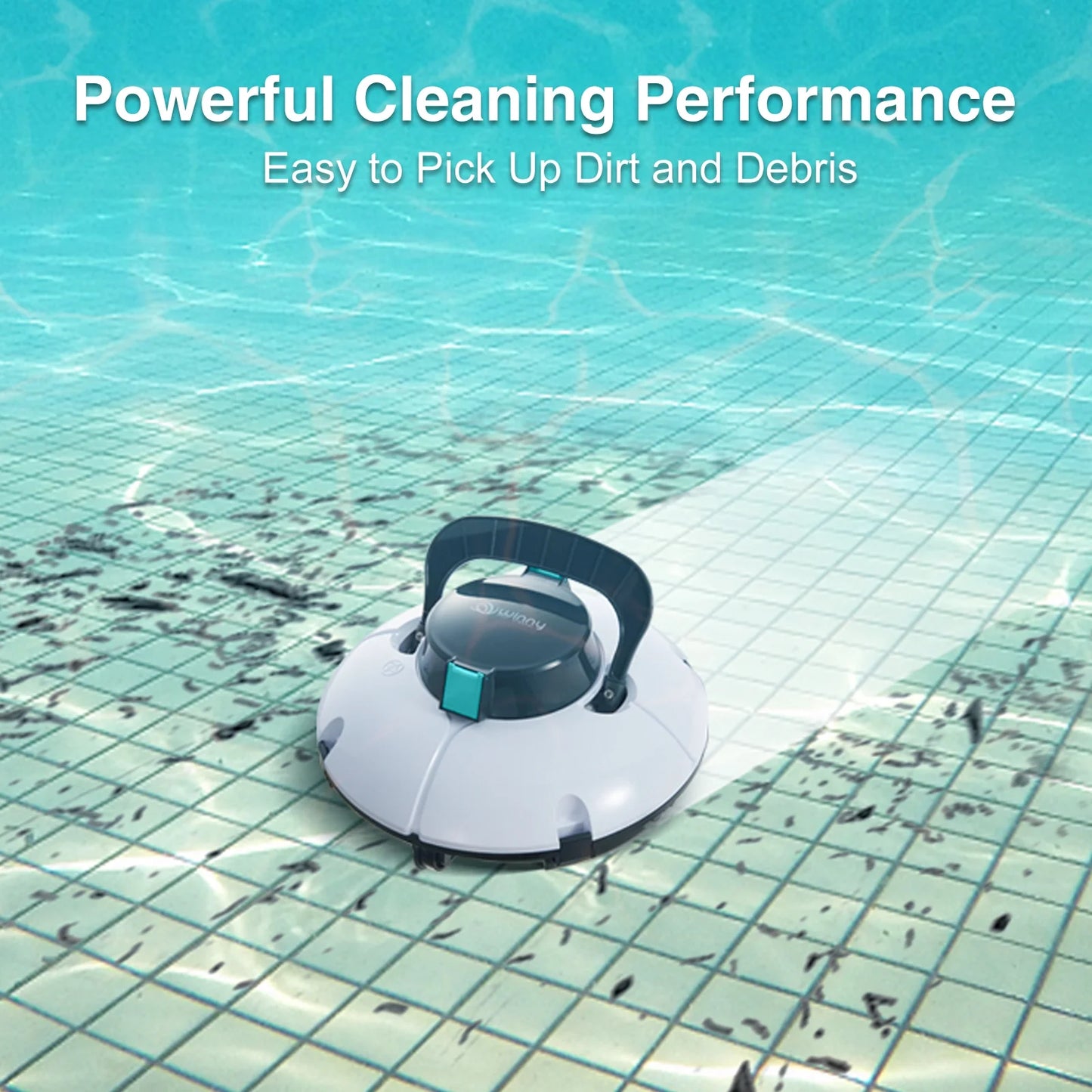 Cordless Robotic Pool Cleaner, Winny Pool Cleaner Automatic Pool Vacuum with Dual Powerful Suction Ports for Above/In Ground Flat Pool Up to 538 Sq.Ft (White and Blue)