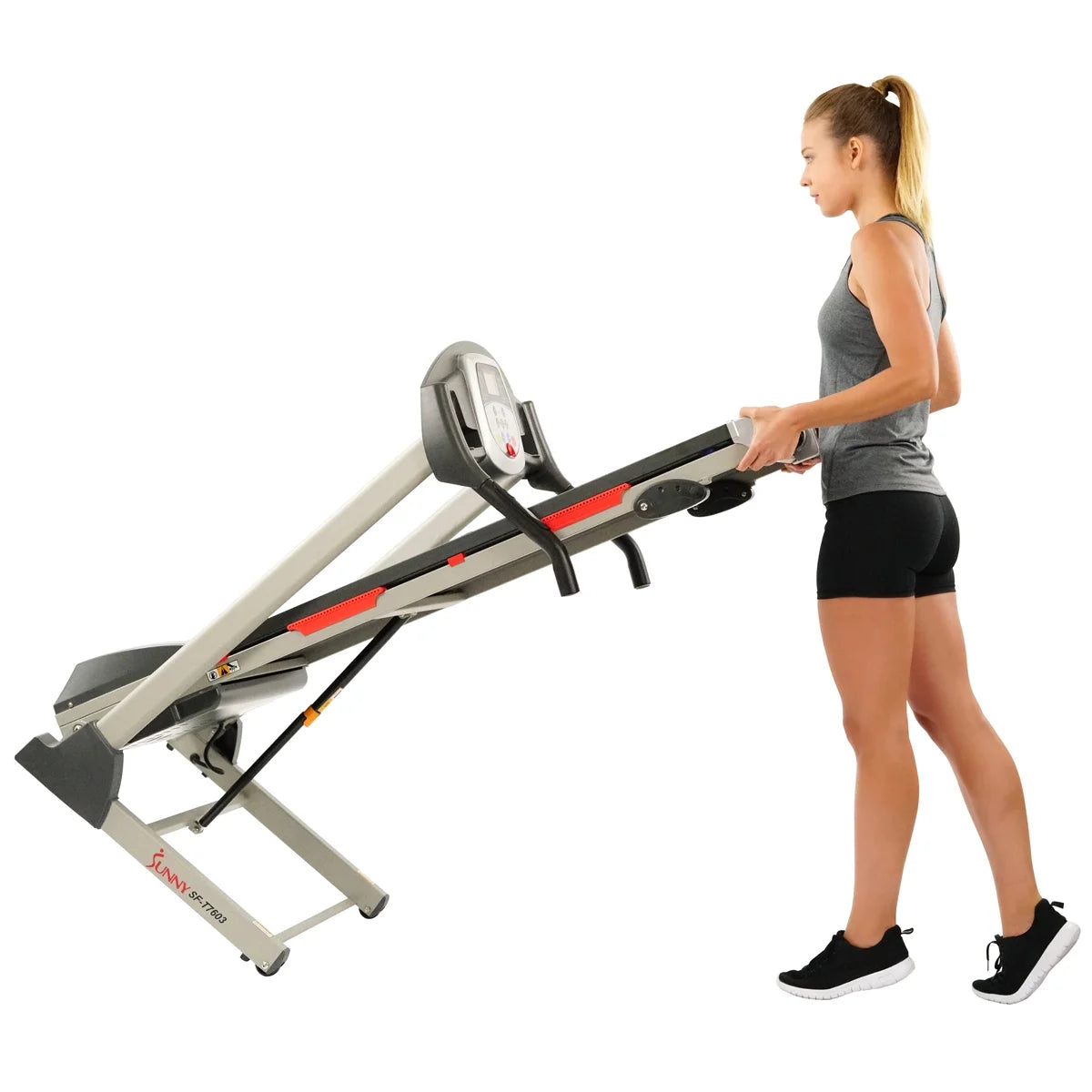 Sunny Health &#038; Fitness Powerful Electric Treadmill for Home, Foldable, Manual Incline, Built-In Programs, Pulse Sensor, SF-T7603