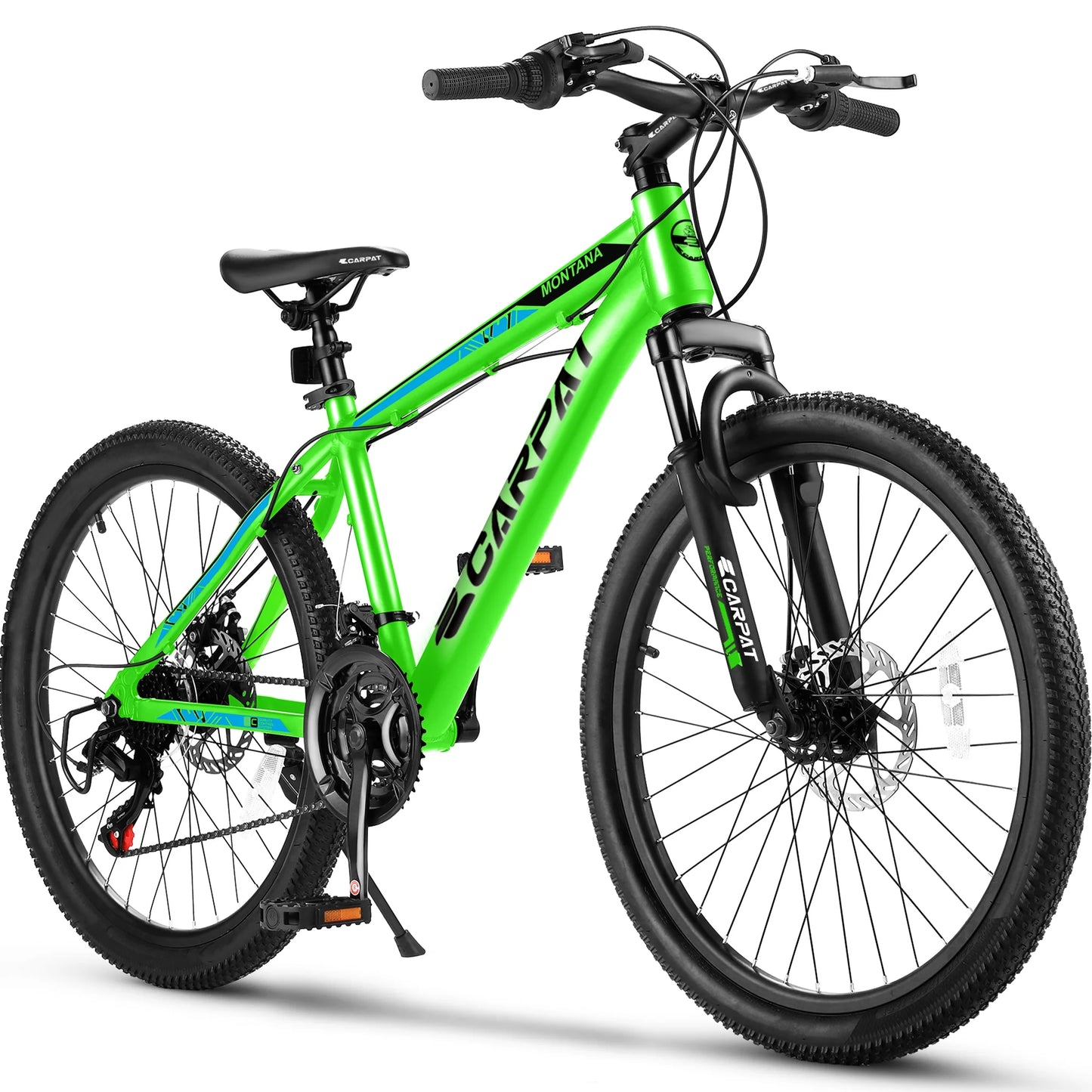 24 inch Mountain Bike for Boys Girls, Aluminum Mountain Bike with Disc Brakes 21 Speed, Green