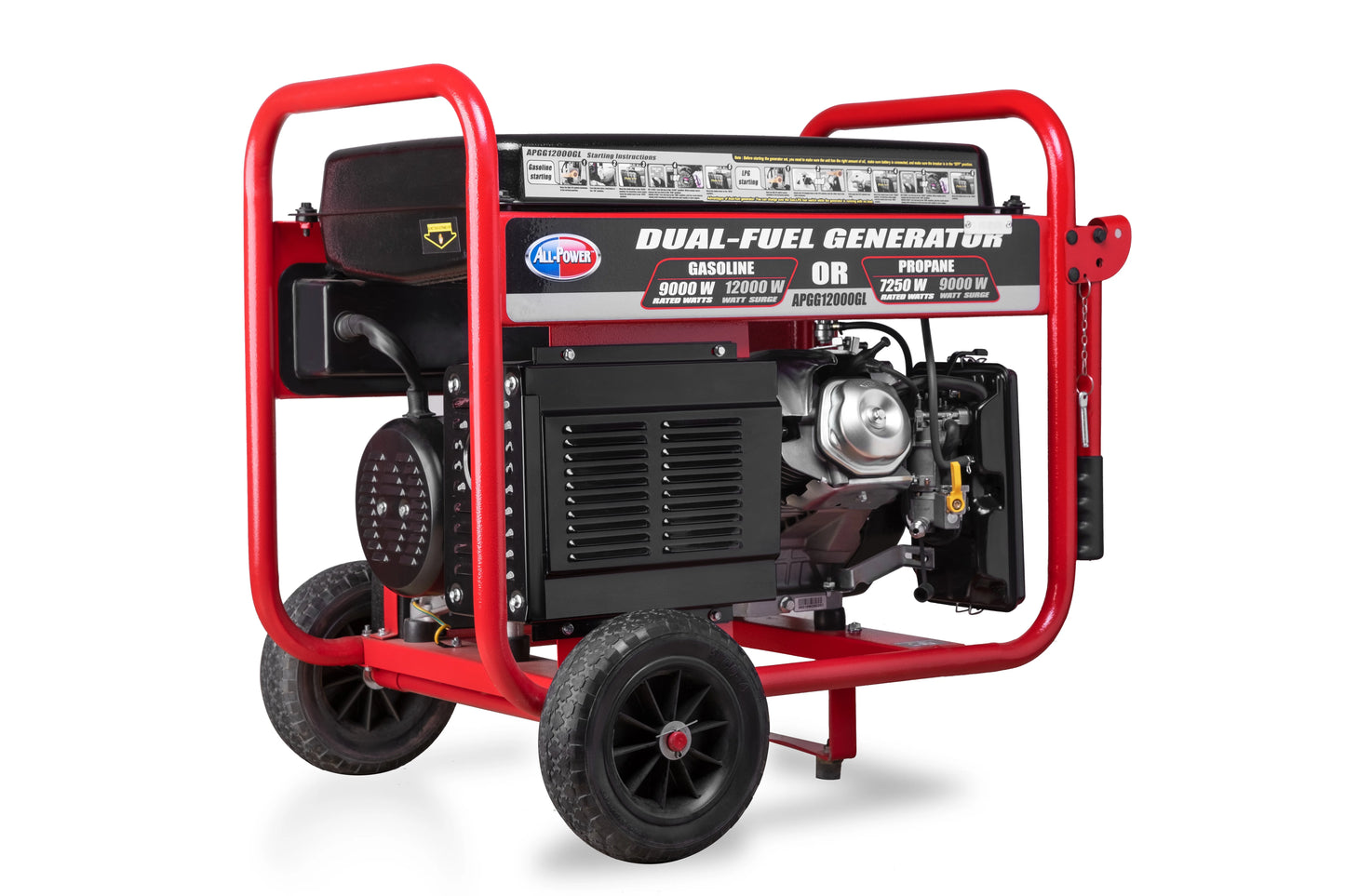 All Power 12000 Watt Dual Fuel Generator w/Electric Start, Gas/Propane w/ 50A 120/240V outlet, Power Portable Generator, APGG12000GL