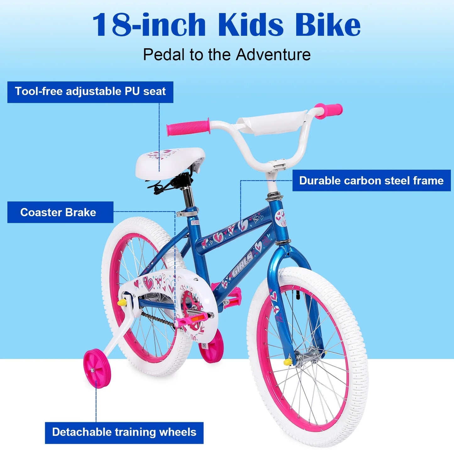 SUGIFT Kids Bike 18 inch Bicycle for Girls Ages 6-12 Years Child, Blue