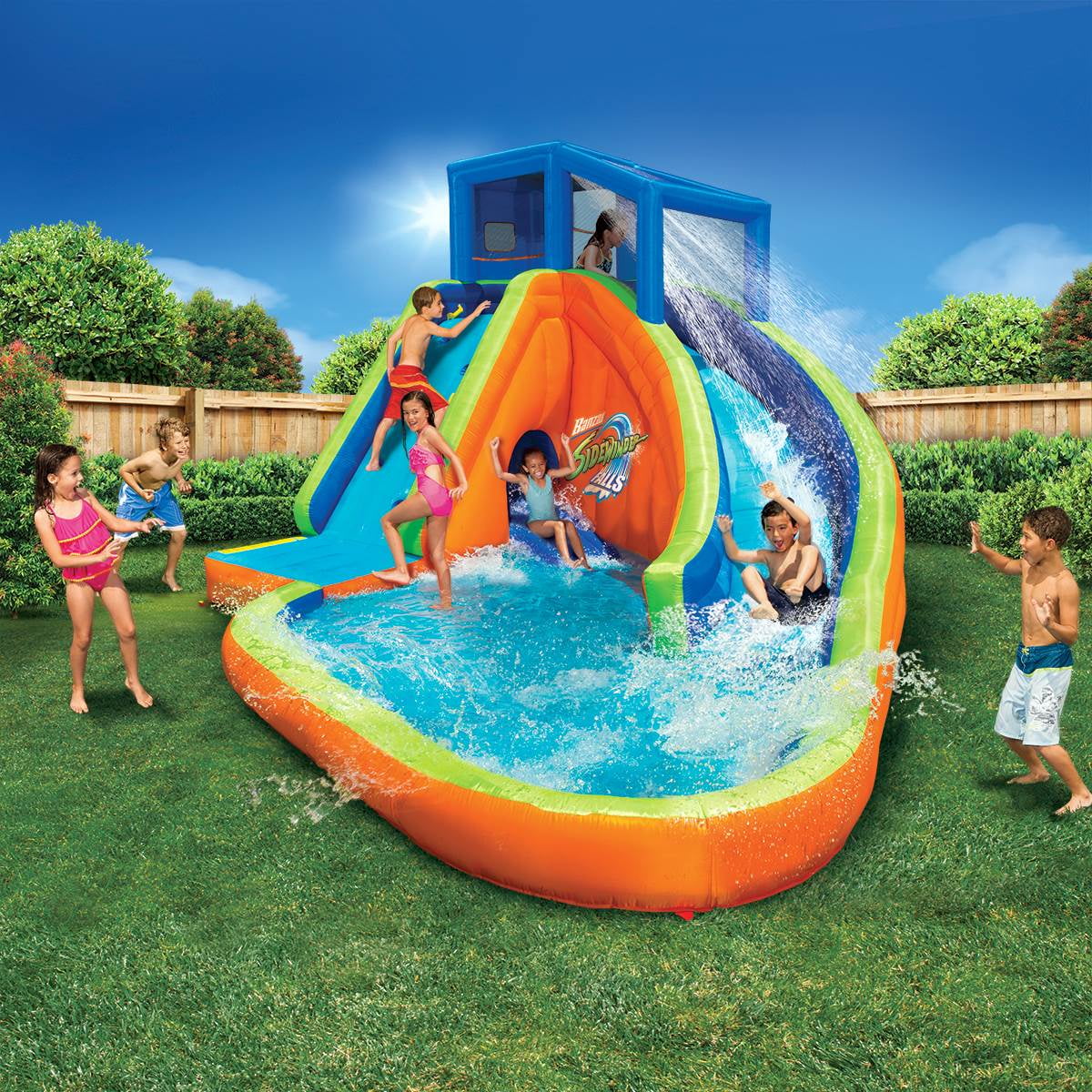 Banzai Falls Inflatable Water Park Kiddie Pool with Slides &#038; Cannons (2 Pack)