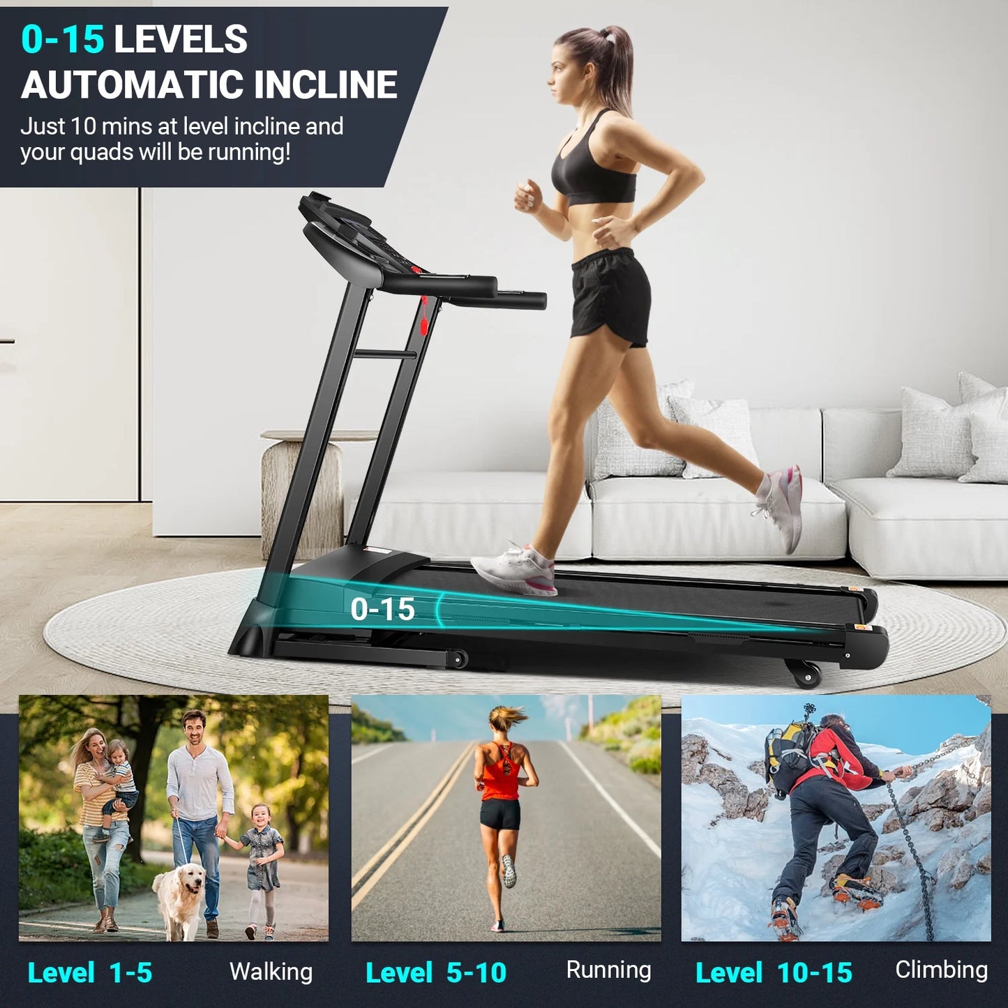 Treadmill with Auto Incline, Treadmill 300 lb Capacity with APP &#038; Bluetooth Audio Speakers, 3.25HP Ultra-Quiet &#038; Wide Electric Walking Running Machine for Home/Gym Cardio Use