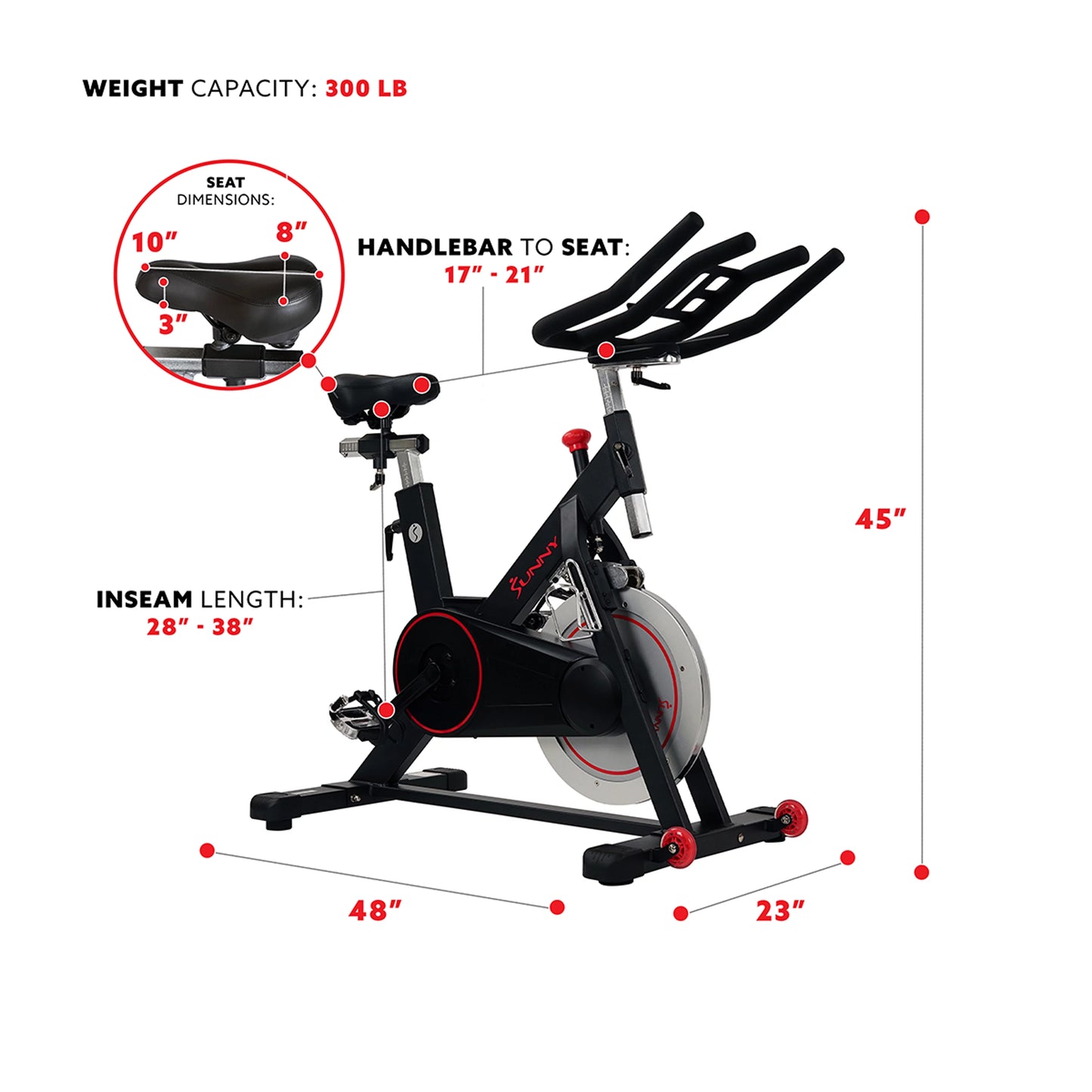 Sunny Health Fitness Magnetic Belt Drive Indoor Stationary Cycle Exercise Bike, High Weight Capacity, Device Mount, SF-B1805