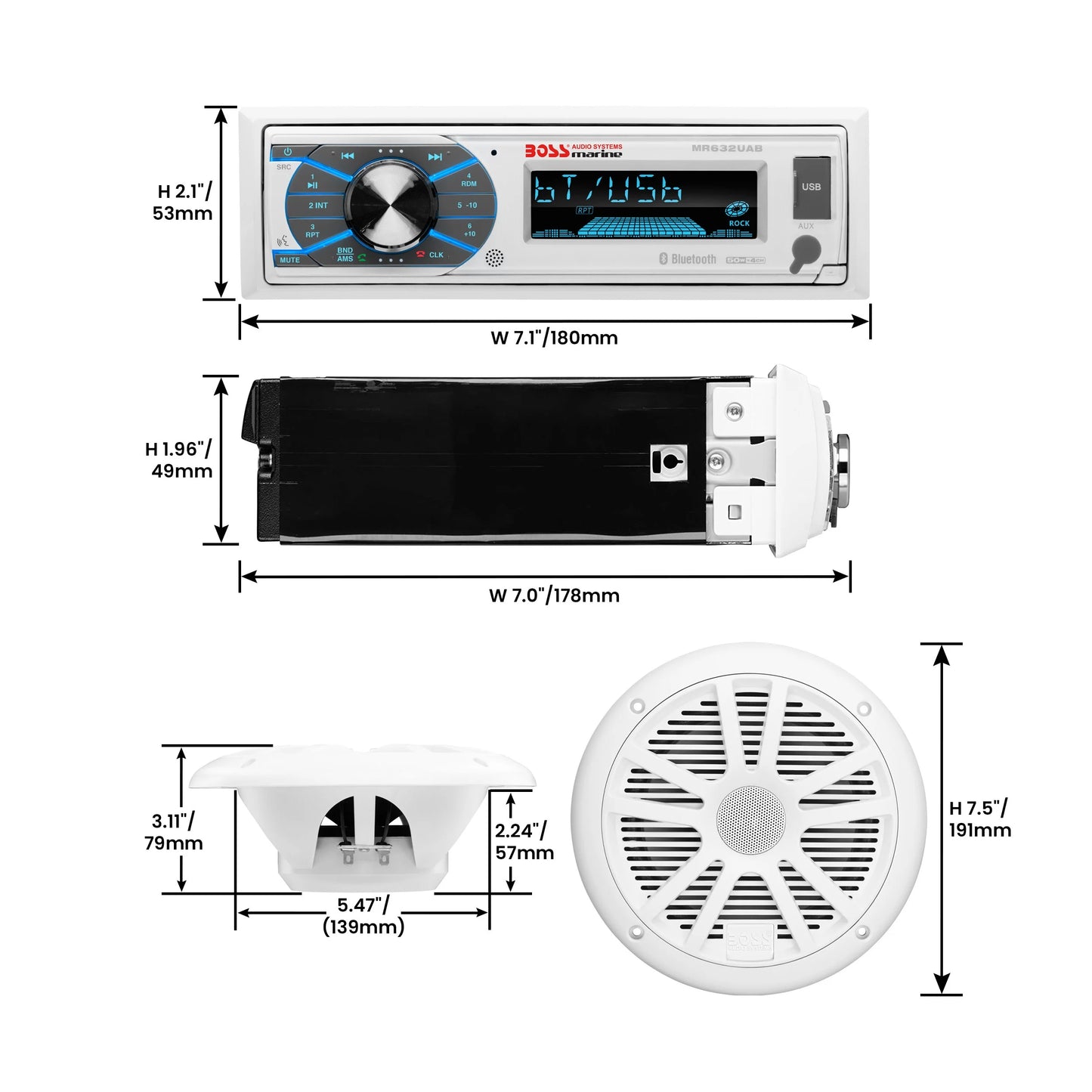 BOSS Audio Marine 180 Watt 4 Pack 6.5 Inch Speakers, AM/FM Receiver, and Antenna