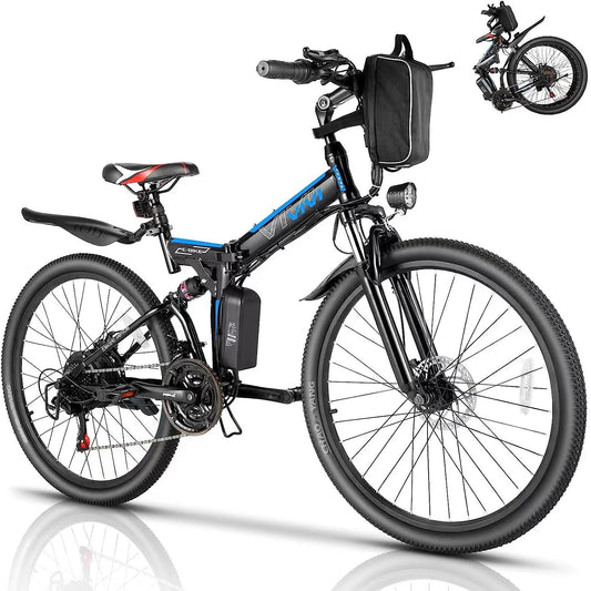 Vivi Electric Bike 26&#8221; Folding Electric Mountain Bike 500W Full Suspension Electric Bike 21 Speed with Cruise Control, 48V Removable Battery, Up to 20MPH &#038; 50 Miles