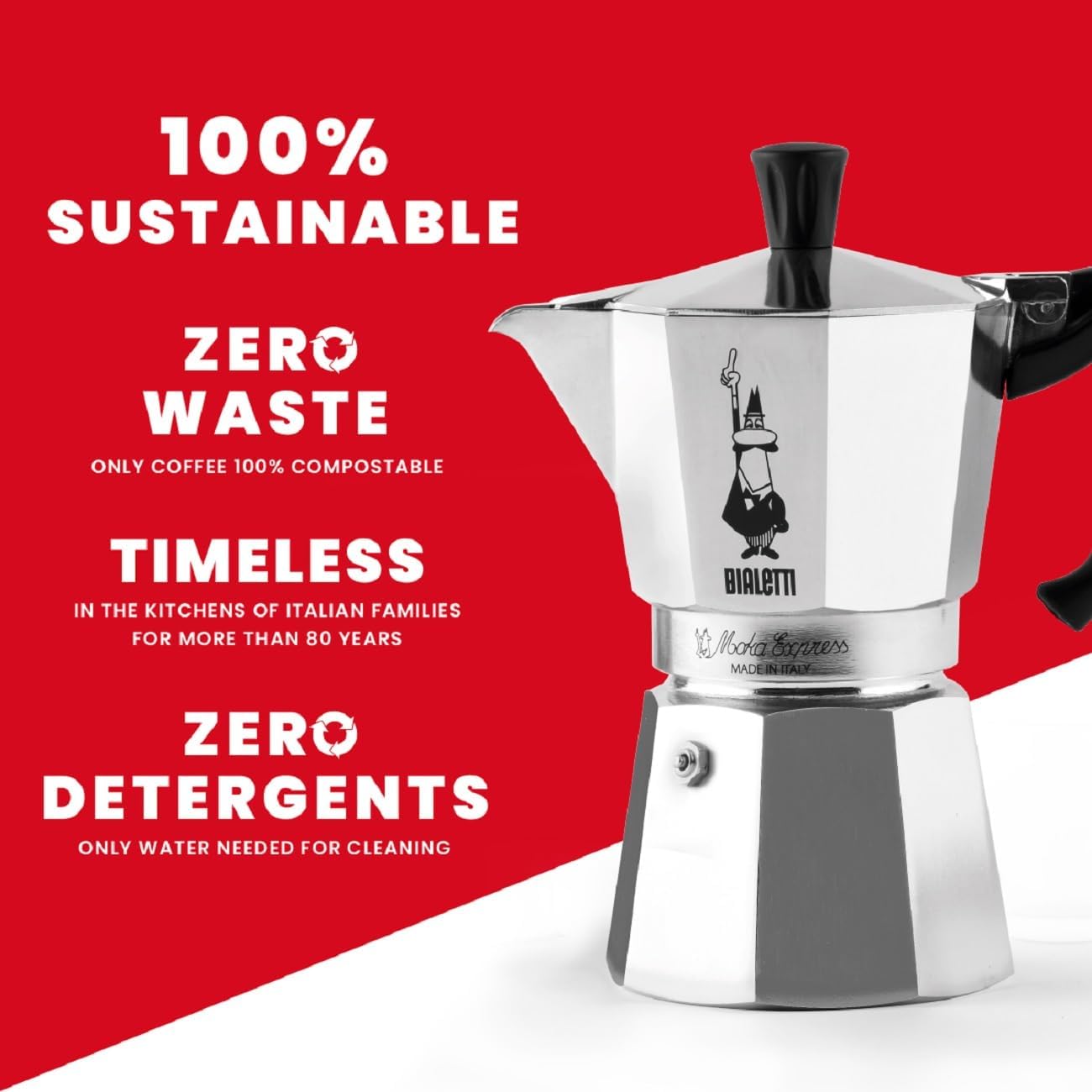 Bialetti - Moka Espress: Iconic Stovetop Espresso Maker, Makes Real Italian Coffee, Moka Pot 6 Cups (6 Oz), Aluminium, Silver