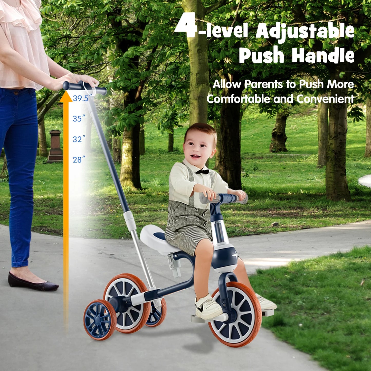 Coelon 4 in 1 Kids Tricycle for 2-4 Years Old, Toddler Bike with Adjustable Parent Push Handle Navy