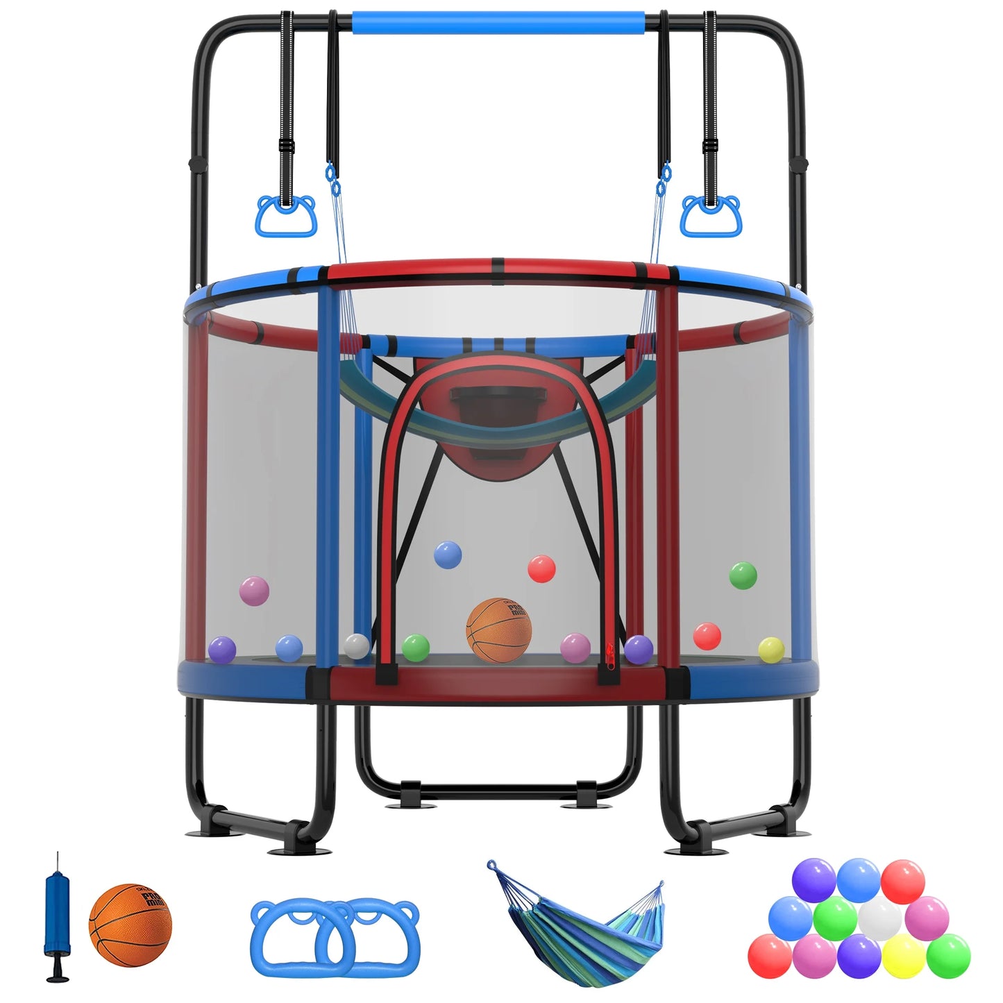 CITYLE Trampoline for Kids, 5FT Toddler Trampoline with Basketball Hoop, Swing, Adjustable Bar, Indoor Outdoor Mini Trampoline with Enclosure Net, Gifts for Toddlers, Boys &#038; Girls Age 1-8