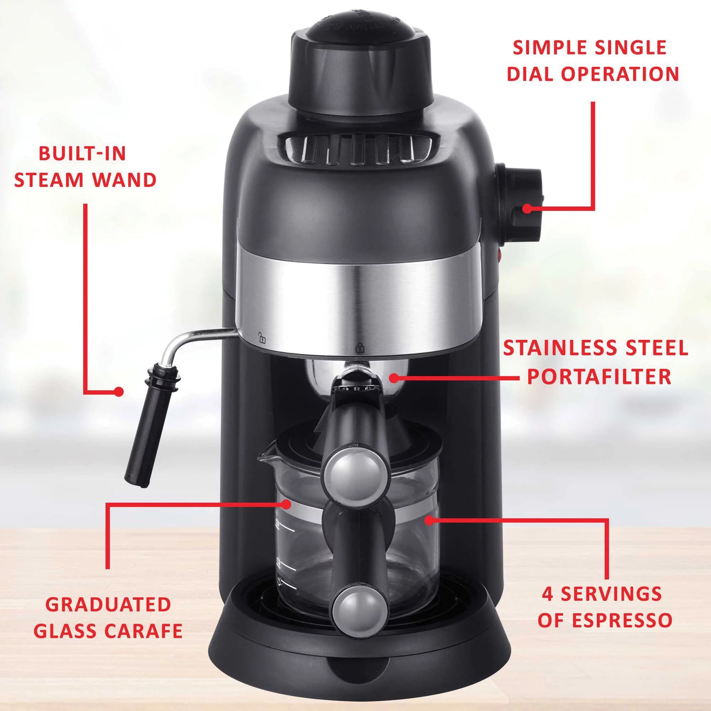 Brentwood GA-134BK GA-134BK 4-Cup Stainless Steel Espresso and Cappuccino Maker Machine