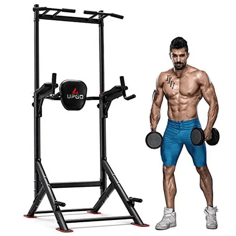 UPGO Adjustable Power Tower 400lbs Max Weight Dip Station Pull up Bar Power Rack Push up Resistance Band for Home Gym Strength Training Workout Equipment