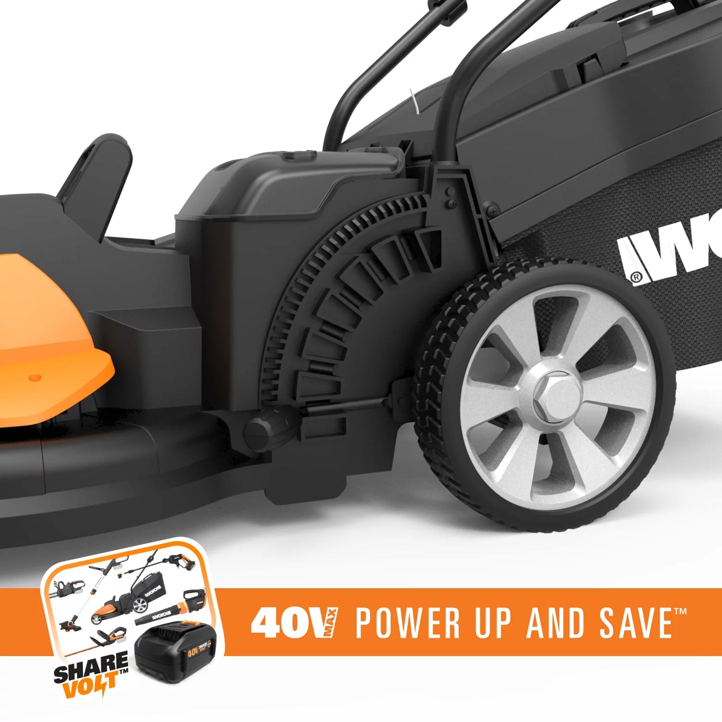 WORX WG750 40V LAWNMOWER WITH INTELLICUT, SINGLE-LEVER HEIGHT ADJUSTMENT AND TWO (2) MAXLITHIUM BATTERIES