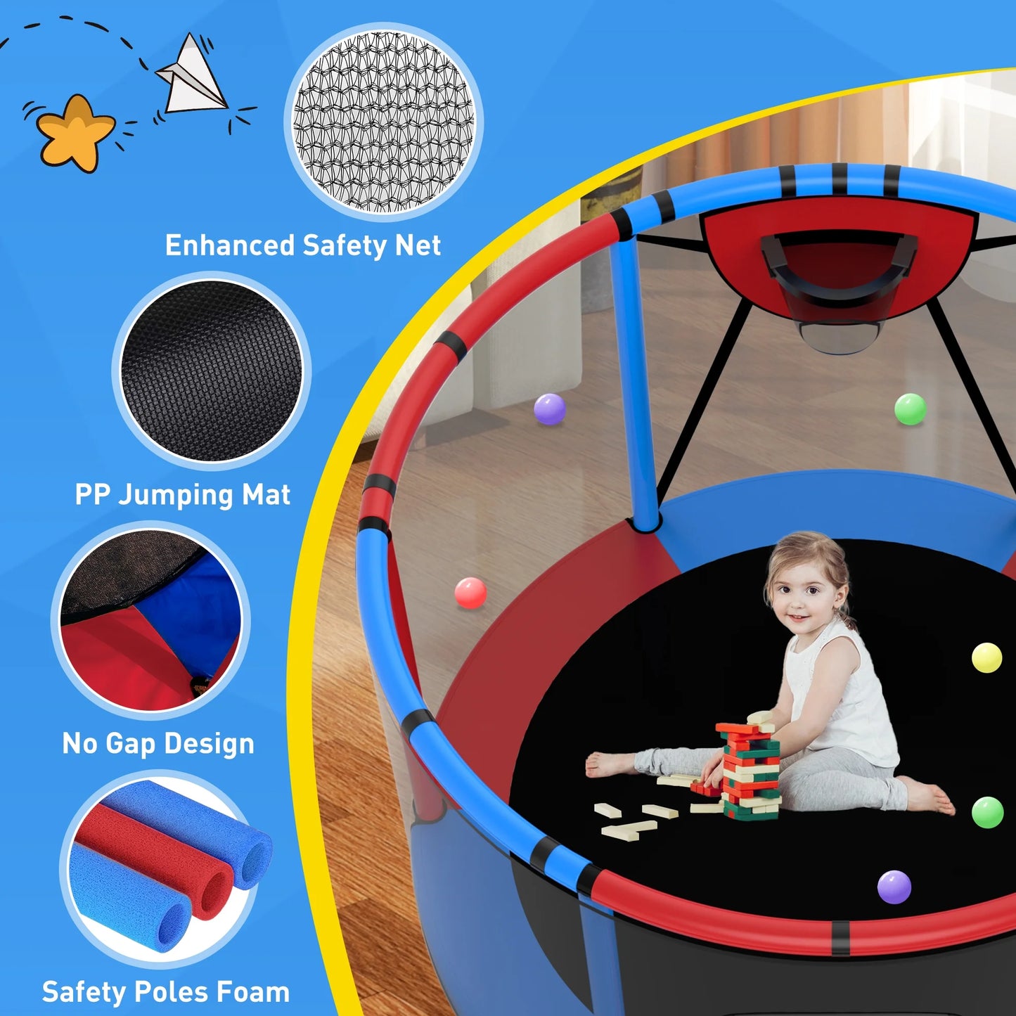 CITYLE Trampoline for Kids 600LBS 60&#8221; 5FT Toddler Trampoline Indoor Outdoor with Basketball Hoop, Swing, Adjustable Bar, Mini Small Trampoline with Enclosure, Gifts for Toddlers, Boys &#038; Girls