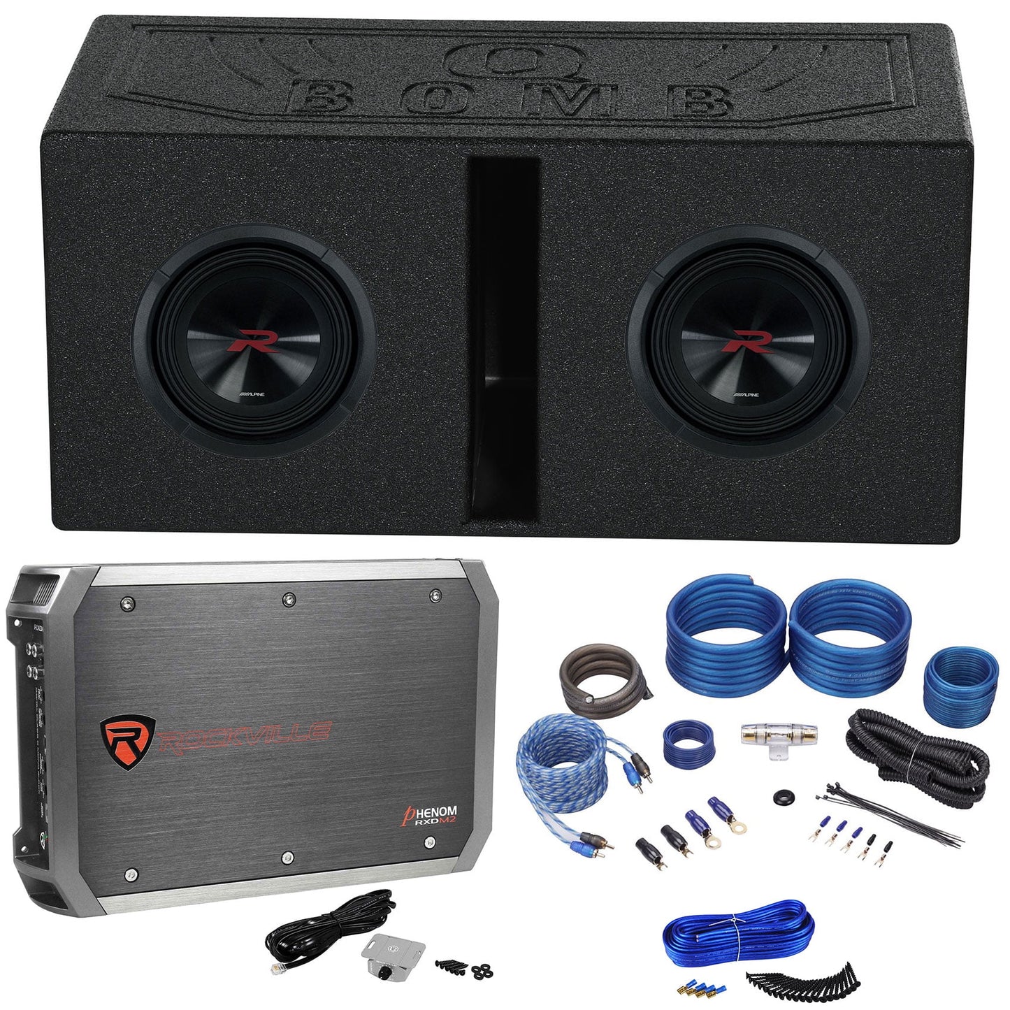 (2) Alpine R2-W8D4 8?? 350W RMS Car Subwoofers+Ported Sub Box Enclosure R2W8D4